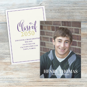 Photo Graduate Modern Simple Class Of Purple Gold Invitation