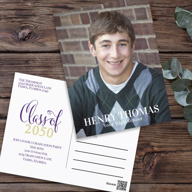 Photo Graduate Modern Simple Minimalist Purple Postcard (Creator Uploaded)