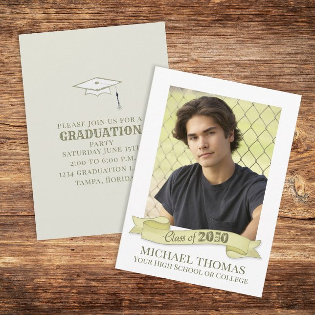 Photo Graduate Modern Simple Trendy Gold Banner Invitation (Creator Uploaded)