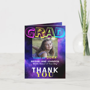 Photo graduate neon glow middle school grad thank you card