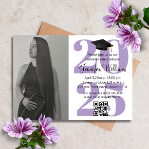 photo graduation 2025 party qr code purple chic  invitation