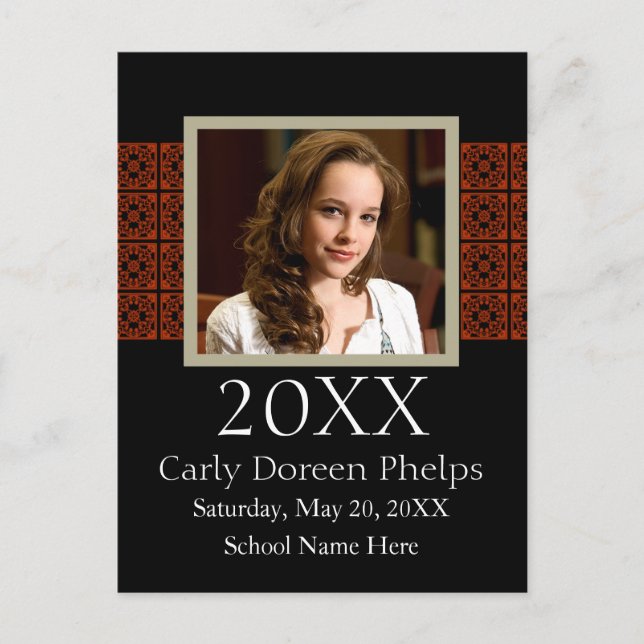 Photo Graduation Announcement Black Red White (Front)