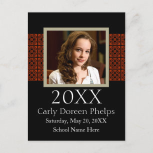Photo Graduation Announcement Black Red White Postcard