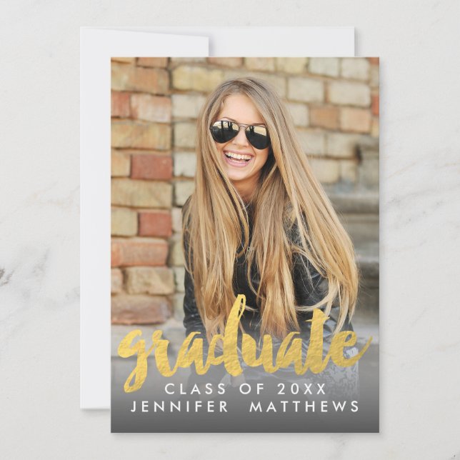 Photo Graduation Announcement Faux Gold Foil Card (Front)
