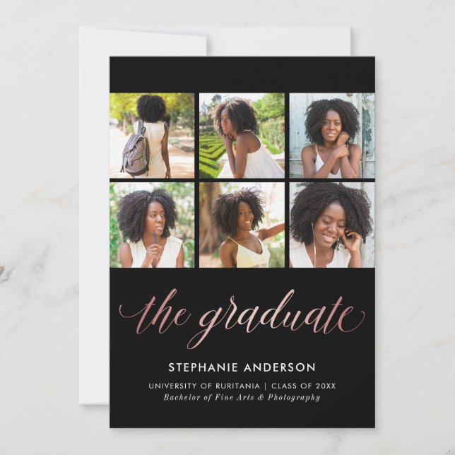 Photo Graduation Announcement Faux Rose Gold (Front)