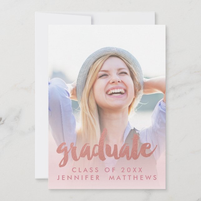 Photo Graduation Announcement Faux Rose Gold (Front)