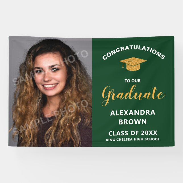 Photo Graduation Announcement Green Banner (Horizontal)