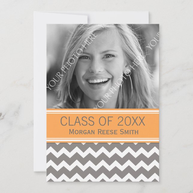 Photo Graduation Announcement Orange Grey (Front)