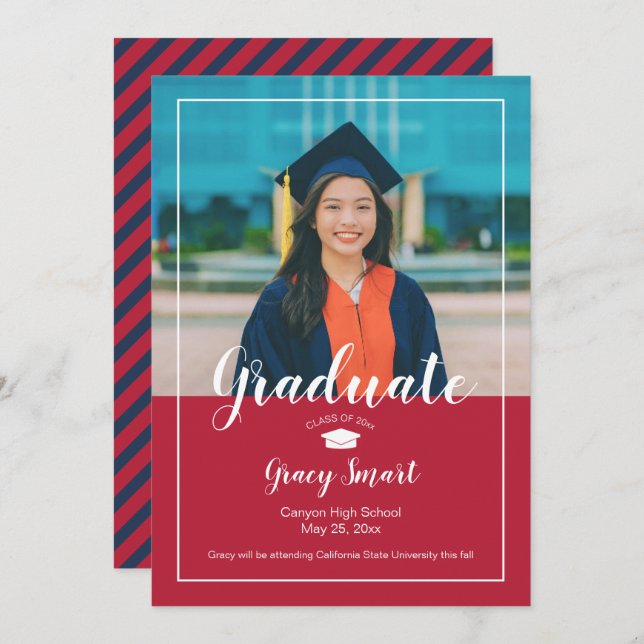 Photo Graduation Announcement - School Colours (Front/Back)