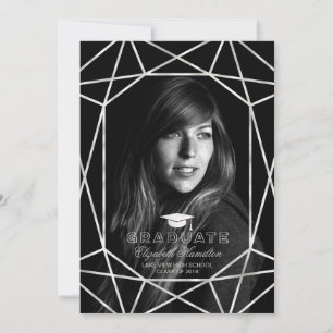 Photo Graduation Announcement Silver Foil Gem