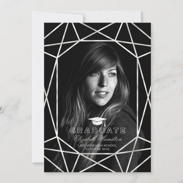 Photo Graduation Announcement Silver Foil Gem (Front)