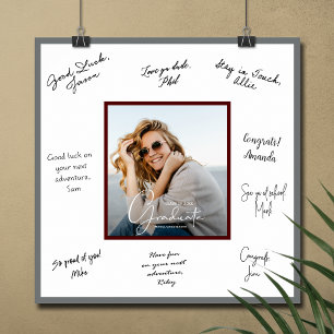 Photo Graduation Autograph Dark Maroon Grey Poster