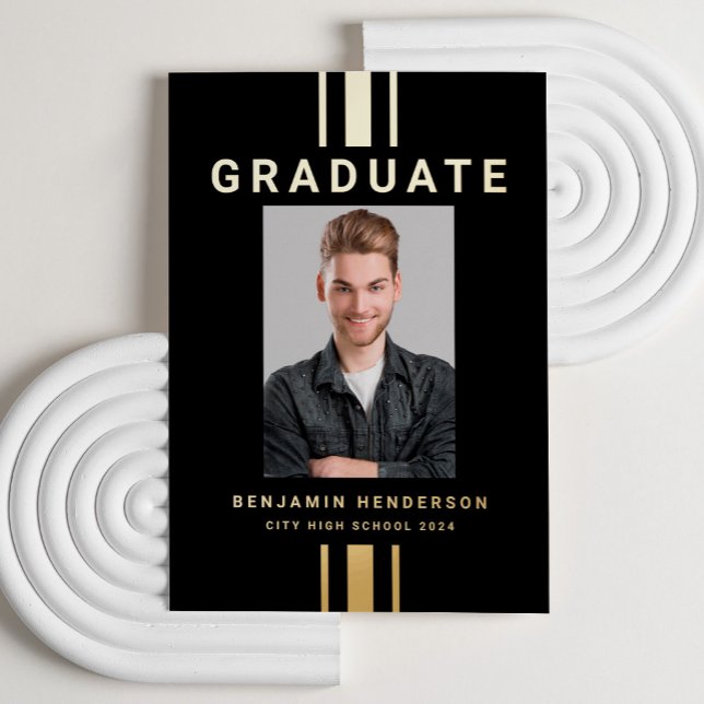 Photo Graduation Black Gold Foil Announcement  (Photo Graduation Black Gold Foil Announcement Card.)
