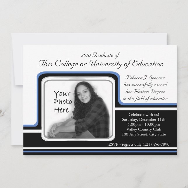 Photo Graduation/ Blue Stripe Invitation (Front)