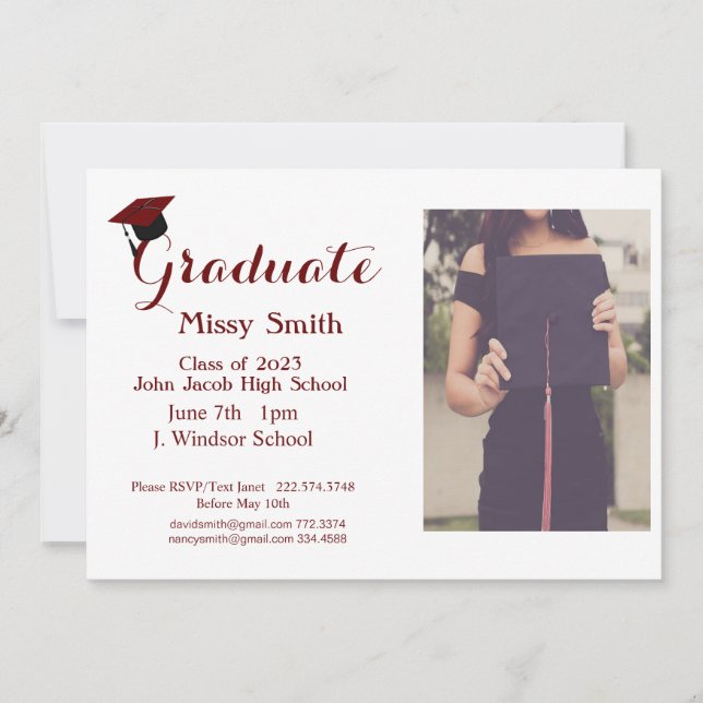 Photo Graduation, Class of 2024 Maroon Invitation (Front)