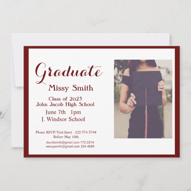 Photo Graduation, Class of 2024 Maroon Invitation (Front)