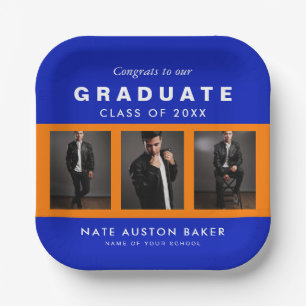 Photo Graduation Collage Graduate Orange and Blue Paper Plate