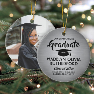 Photo Graduation Congrats Brushed Faux Stainless Ceramic Ornament