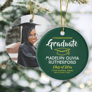 Photo Graduation Congrats Green Gold Yellow White Ceramic Ornament