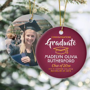 Photo Graduation Congrats Maroon Gold Red Yellow Ceramic Ornament