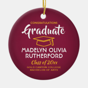 Photo Graduation Congrats Maroon Gold Red Yellow Ceramic Ornament