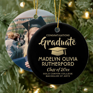 Photo Graduation Congrats Modern Black and Gold Ceramic Ornament