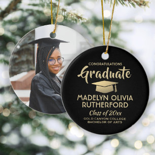 Photo Graduation Congrats Modern Black and Gold Ceramic Ornament