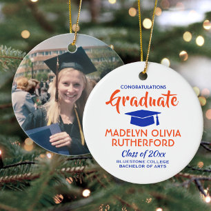 Photo Graduation Congrats Orange and Blue Ceramic Ornament