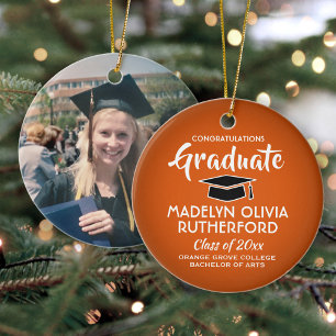 Photo Graduation Congrats Orange Black and White Ceramic Ornament