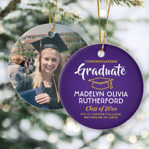 Photo Graduation Congrats Purple Gold Yellow White Ceramic Ornament