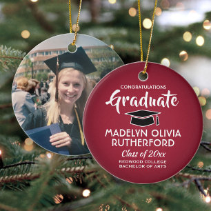 Photo Graduation Congrats Red White and Black Ceramic Ornament