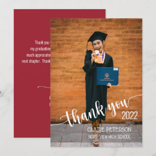 Photo Graduation Elegant Script Thank You Card