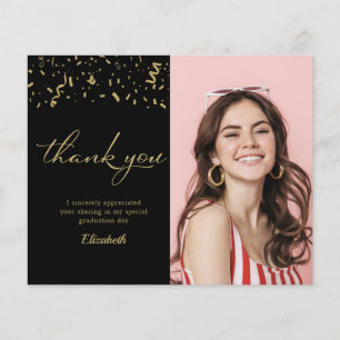 Photo Graduation Gold Black Budget Thank You Card