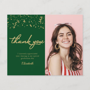 Photo Graduation Gold Green Budget Thank You Card