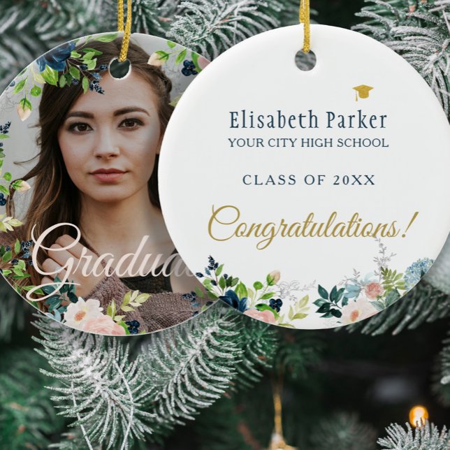 Photo graduation gold script class year elegant  ceramic ornament (Creator Uploaded)