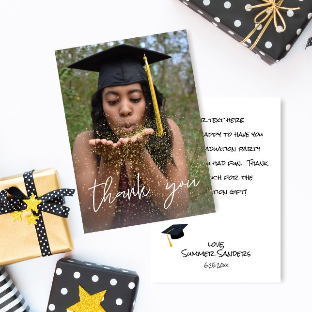 Photo Graduation Hat Vertical W Thank You Card  (Creator Uploaded)