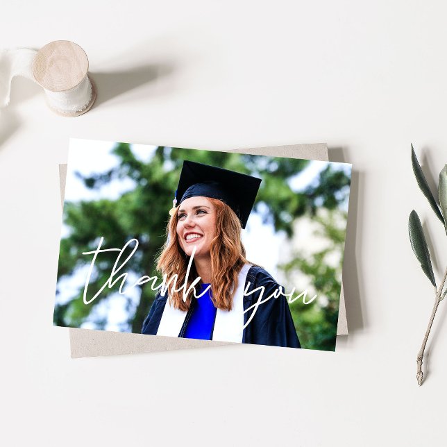 Photo Graduation Hat White Thank You Card  (Creator Uploaded)