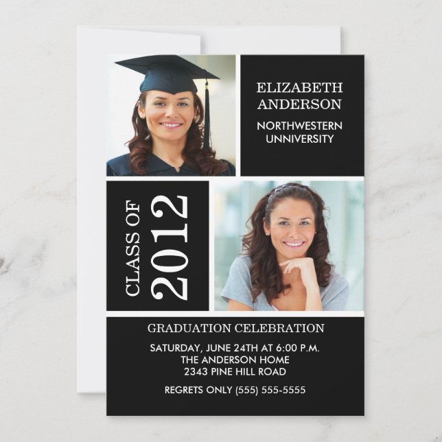 Photo Graduation Invitation ~Classy Black & White (Front)