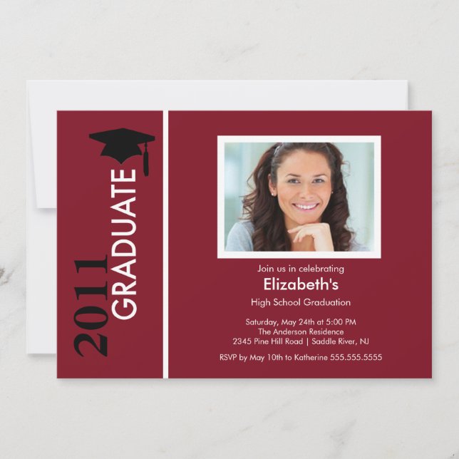 Photo Graduation Invitation Classy Burgundy Black (Front)