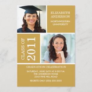 Photo Graduation Invitation ~Classy Gold & White