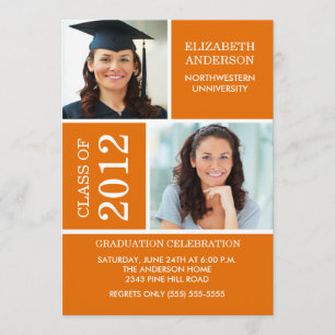 Photo Graduation Invitation ~Classy Orange & White