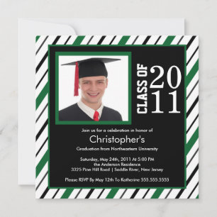 Photo Graduation Invitation Green Black Stripes