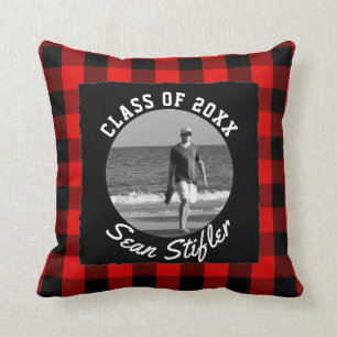 Photo Graduation Keepsake   Rustic Buffalo Plaid Cushion