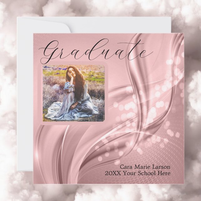 Photo Graduation Luxury Pink Metallic  Invitation (Dreaming of a bright future. Graduation Announcement and Invitation.)
