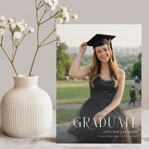 Photo Graduation Modern Black Bow Announcement Postcard