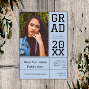 Photo Graduation Open House Blue Invitation