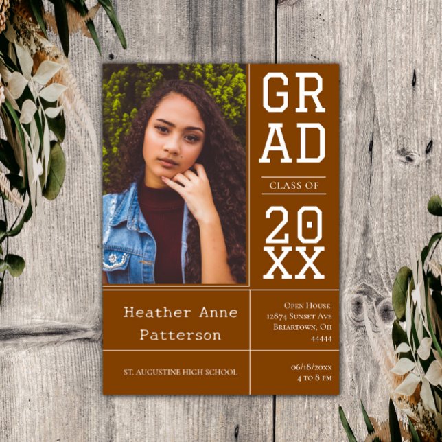 Photo Graduation Open House | Burnt Orange Invitation (Burnt Orange Photo Graduation Open House Invitation)