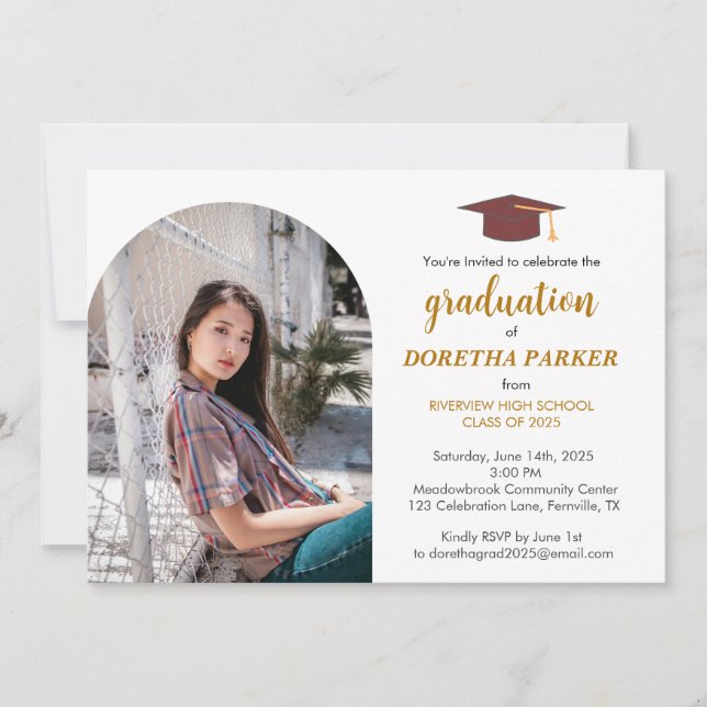 Photo Graduation Party Elegant Gold Script Design Invitation (Front)