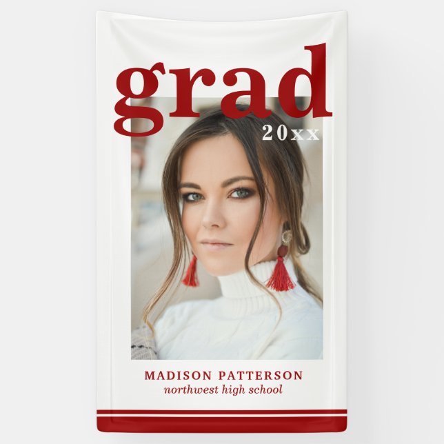 Photo Graduation Party Elegant Modern Script Banner (Vertical)