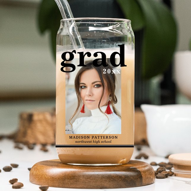 Photo Graduation Party Elegant Modern Script Can Glass (Creator Uploaded)